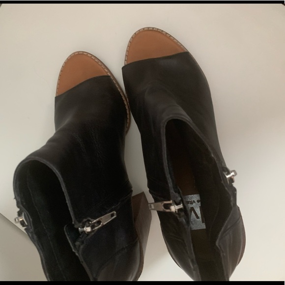 Dolce Vita Black Peep Toe Bootie With Wood Heel - Picture 12 of 15